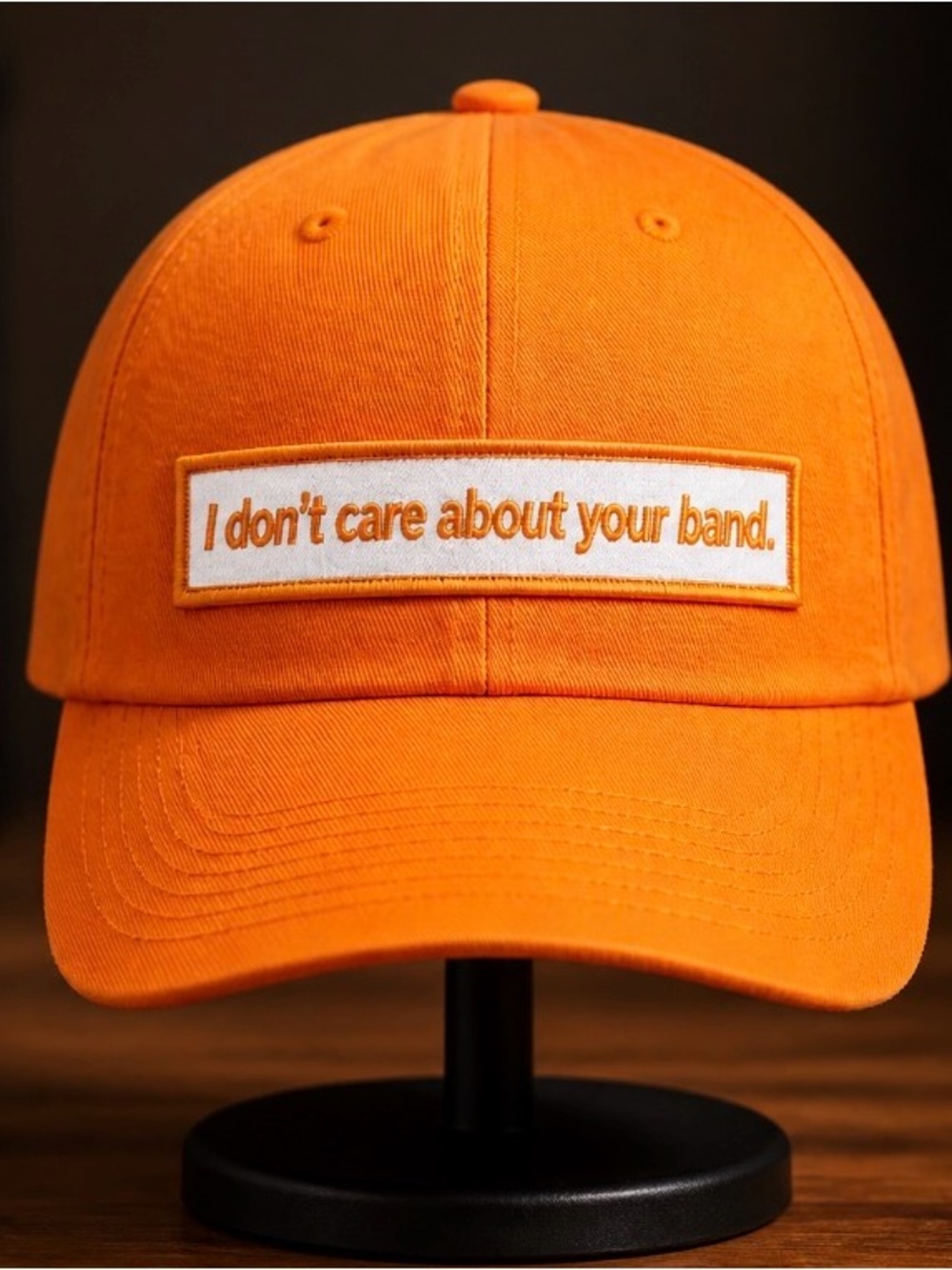Vintage Orange “I DONT CARE ABOUT YOUR BAND” dad hat.